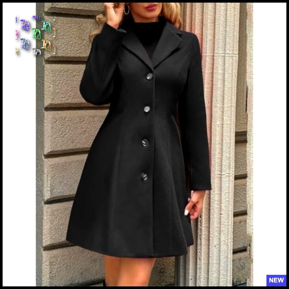 Wool Pea Coat Slim Fit Long Trench Blazer Jacket Classic Elegant Office Wear - Picture 2 of 4